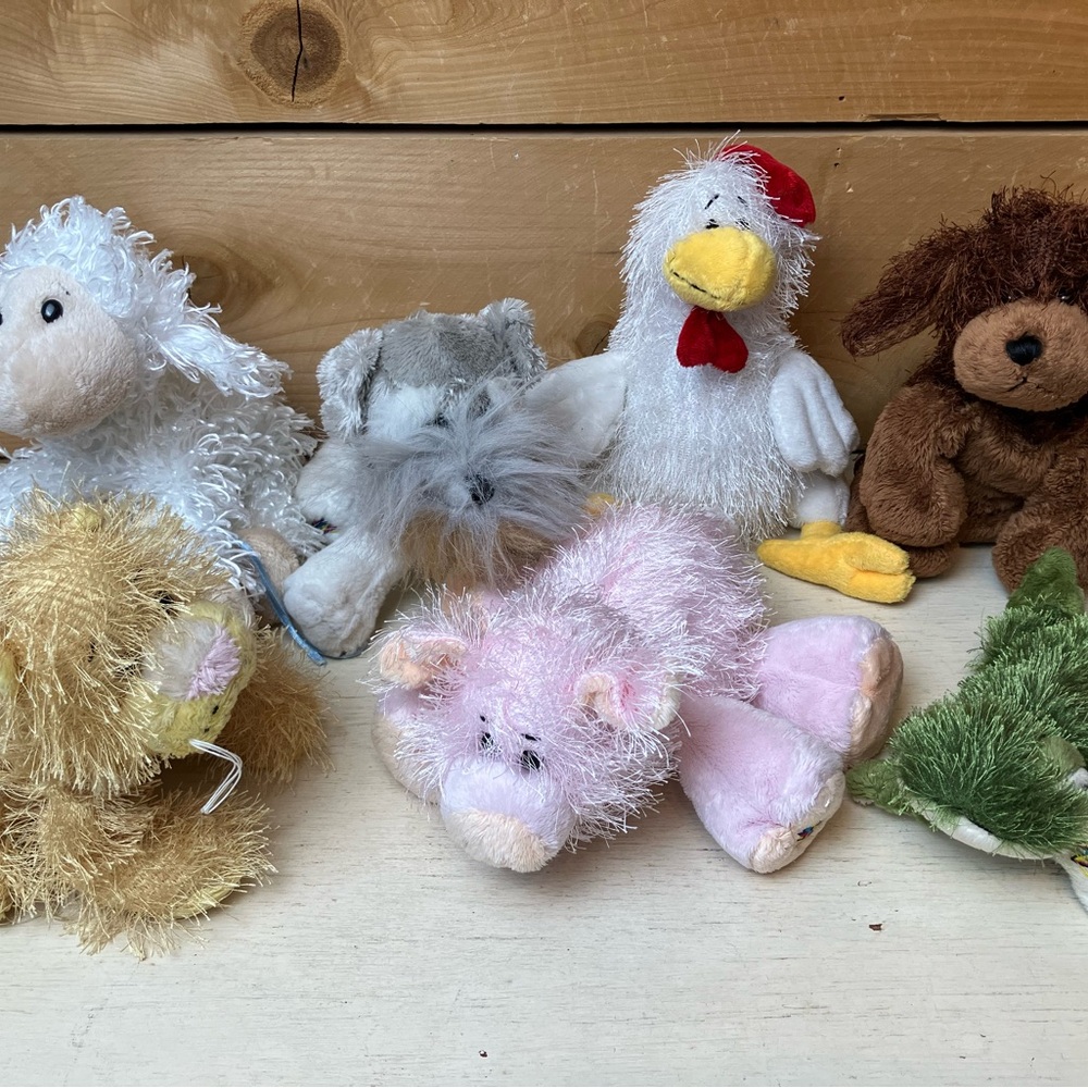 GANZ Pink Fluffy Pig Plush Small Pet Toy Set of 7